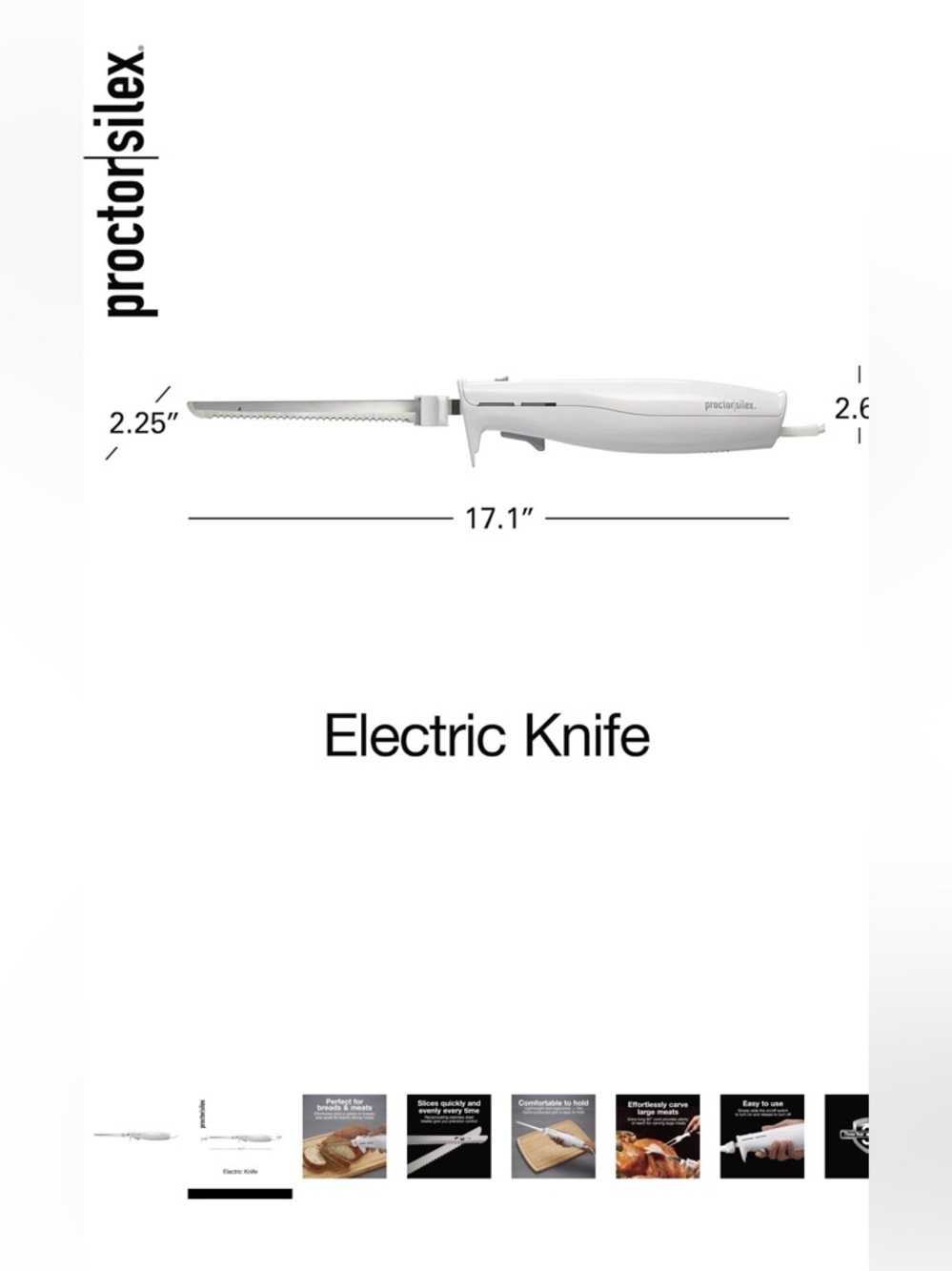 Proctor Silex Electric Slicing Knife - White